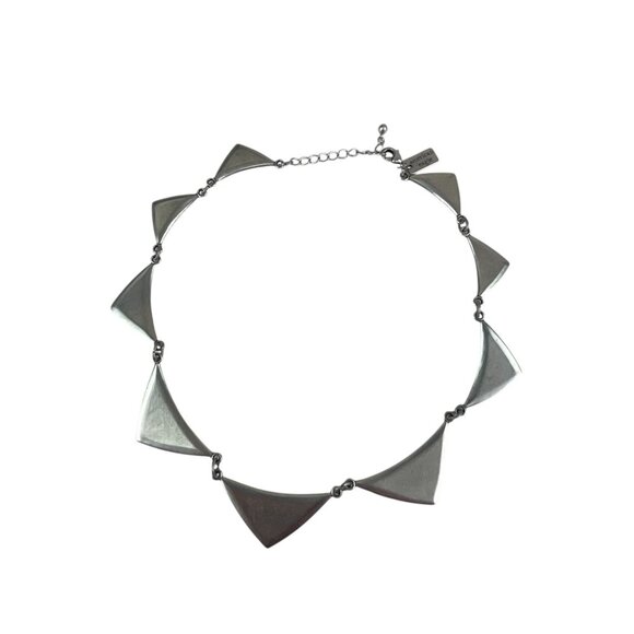 American Eagle Silver-Tone Geometric Necklace Inlaid Abalone Triangle Design - Picture 3 of 6